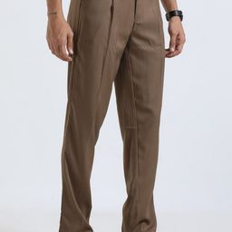 NEVER NEUD Men Relaxed Straight Fit Pleated Trousers-image-76