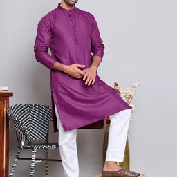 Jompers Men Mandarin Collar Cotton Straight Kurta with Pyjamas-42
