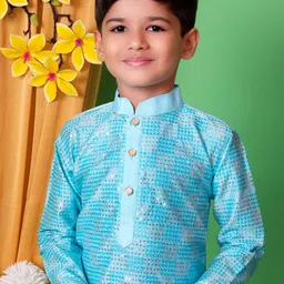 Cae Boys Embroidered Regular Sequinned Dupion Silk Kurta with Patiala image 4