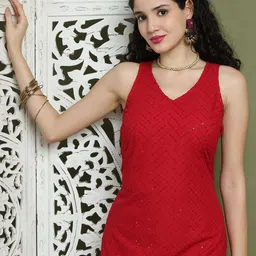 Jompers Women Geometric Embroidered Sequinned Floral Kurta-image-23