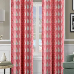 Cortina Pink & White 2 Pieces Ethnic Motifs Printed Black Out Door Curtains-45