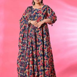 PrettyPlus by Desinoor.com Plus Size Floral Printed Georgette Anarkali Kurta With Dupatta-image-17