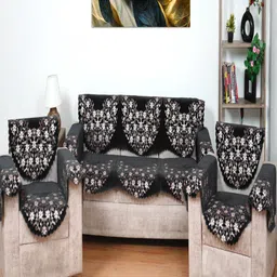 Fashion Throw Grey & White 12 Pieces Floral Printed Jacquard Sofa Covers With Arms-image-50