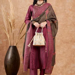 Sangria Women Embroidered Kurta & Trouser With Dupatta-picture-58