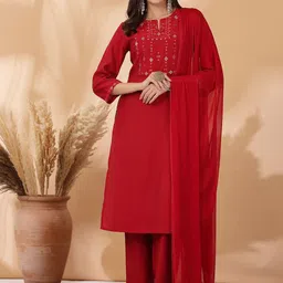 Nayam By Lakshita Geometric Embroidered Kurta with Palazzo & Dupatta-image-11