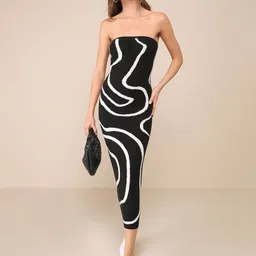 TANDUL Abstract Print Bodycon Midi Dress-image-80