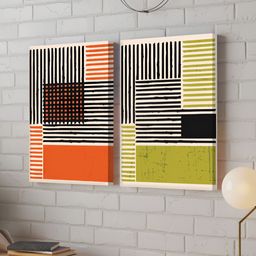 Myntra Elegant Homes Mid Century Striped Colour Stretched Canvas Painting Wall Art-image-64