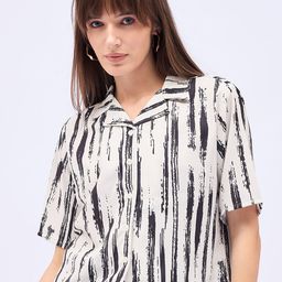 DressBerry Women Printed Satin Shirt Style Crop Top-picture-31