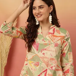 Anouk Rustic Floral Print Mandarin Collar Cotton Top-image-75