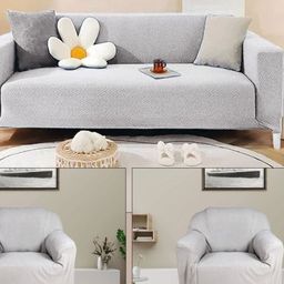Stylista Grey Polyester Sofa Cover With Arms-image-107