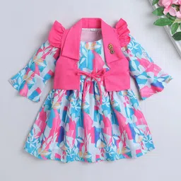 The Magic Wand Girls Floral Print Flared Sleeve Fit & Flare Dress-image-20