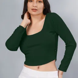 Plus Size Women Square Neck Fitted Crop Top-picture-0