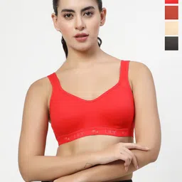 LILY Women Pack Of4 Workout Full Coverage Seamless Non Padded Sports Bra-54