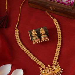 TEEJH Gold-Plated Stone-Studded & Beaded Jewellery Set image 1