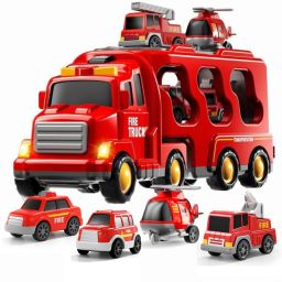 5-in-1 Friction Powered Fire Vehicle Playset | Music & Lights | Gift for Age 3+-image-99