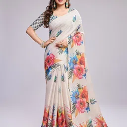 SHRIMAY Floral Linen Blend Saree-picture-17