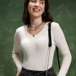 Tokyo Talkies V-Neck Fitted Top-image-66