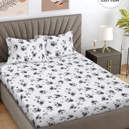 FABINALIV Grey & White Floral Printed 400 TC Cotton King Bedsheet Set 2.50 m x 2.25 m-10