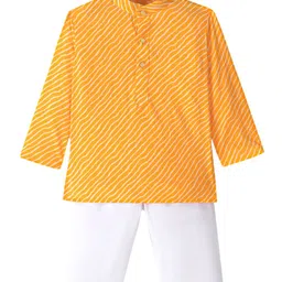 JAV CREATIONS Boys Leheriya Printed Band Collar Pure Cotton Straight Kurta With Trouser-image-94