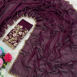 K 5 Fashion Embroidered Pure Chiffon Saree-picture-10