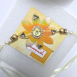 Maansh Flower Cut Shiny Stone Design Rakhi With Lumba & Roli Chawal-image-41