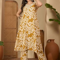 Sangria Abstract Printed & Embroidered Round Neck Co-Ord set-picture-14