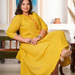 IKRASS Plus Size Floral Printed Round Neck A-Line Ethnic Dress-image-99