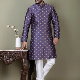 PulseIQ Men Jacquard Straight Kurtas-image-62