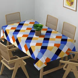 Arrabi Blue & White Geometric Printed 8-Seater Table Cover-35
