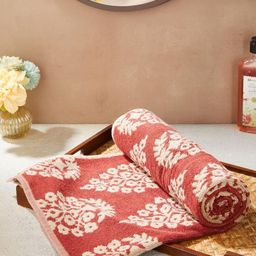 Fabindia Big Buta Red & Beige Printed Cotton 570 GSM Bath Towel-picture-14