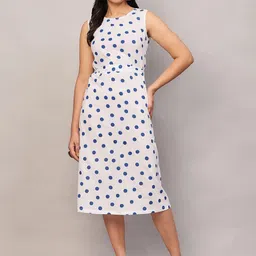 Poshak Hub Polka Dot Printed Pure Cotton A-Line Midi Dress-image-7