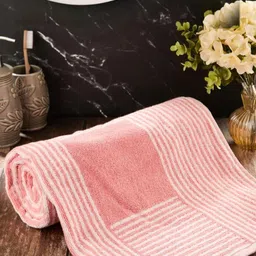 Fabindia Pink & White 1 Striped Cotton 570 GSM Bath Towel-image-84