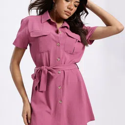 glitchez Textured Shirt-Style Dress-image-32