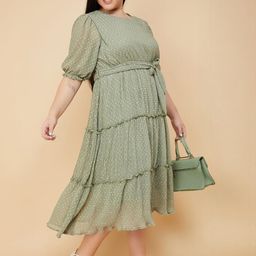 max Polka Dot Print Puff Sleeve Empire Dress-image-95
