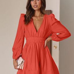 HERE&NOW Women V-neck Puff Sleeve Fit & Flare Mini Dress-image-48