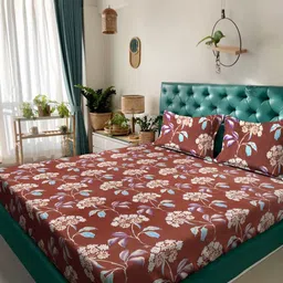 Myntra Elegant Homes Rust Floral 300 TC King Bedsheet with 2 Pillow Covers-image-24