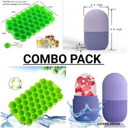 Honeycomb Ice Tray (No Lid) with Purple Face Ice Roller Green, Purple Silicone Ice Cube Tray-21