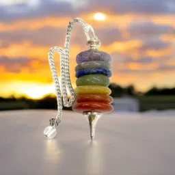 7 Chakra Ring Pendulum Dowser Stone for Reiki Healing Natural Multicolor Polished Round Crystal Stone-17