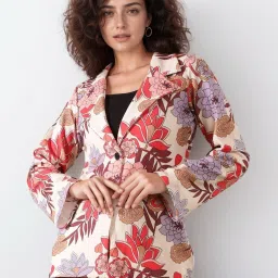 Women Floral Print, Printed Single Breasted Casual Blazer-image-58