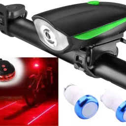 Combo of Rechargeable Front Light Tail Laser LED Handle Grip Light LED Front Rear Light Combo-3