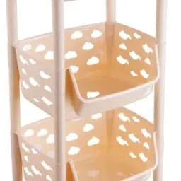 Skep 2+1 Layers Fruit & Vegetable Basket Trolley (Ivory Colour) Plastic Kitchen Trolley-image-20