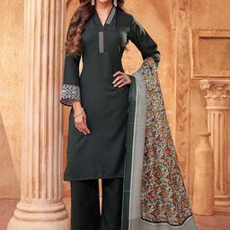 VORHIZA Floral Yoke Design Regular Thread Work Kurta With Palazzos & Dupatta-image-2