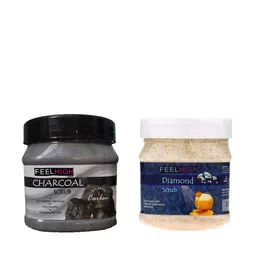 FEELHIGH Set Of 2 Diamond & Charcoal Scrub For Face & Body Exfoliators 500 ml Each-49