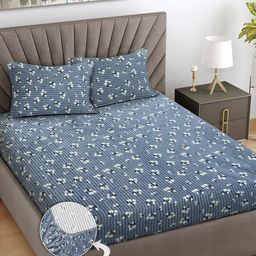 FABINALIV Blue & White Floral 300 TC King Bedsheet with 2 Pillow Covers-image-97