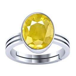 VISHVMA Silver Plated 8.00 Ratti Sapphire Pukhraj Gemstone Studded Finger Ring-picture-35