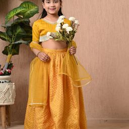 BAESD MoMaa Girls Floral Woven Design V-Neck Ready to Wear Lehenga With Choli & Dupatta-52