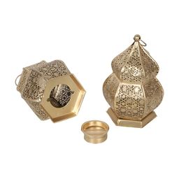 Amaya Decors 2 Pieces Gold-Toned Hanging Hut Lantern Tealight Candle Holders-image-78