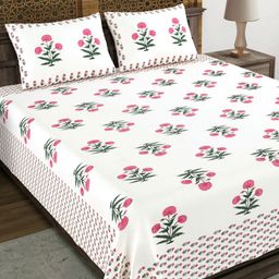 Myntra Elegant Homes Pink & White Ethnic Motifs 210 TC Breathable Cotton King Bedsheet Set-image-66