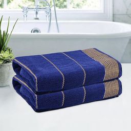 Myntra Elegant Homes Blue & White 2 Cotton 450 GSM Bath Towel-13