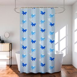 Kuber Industries Blue & White 2 Pieces Floral Printed Shower Curtains-image-73
